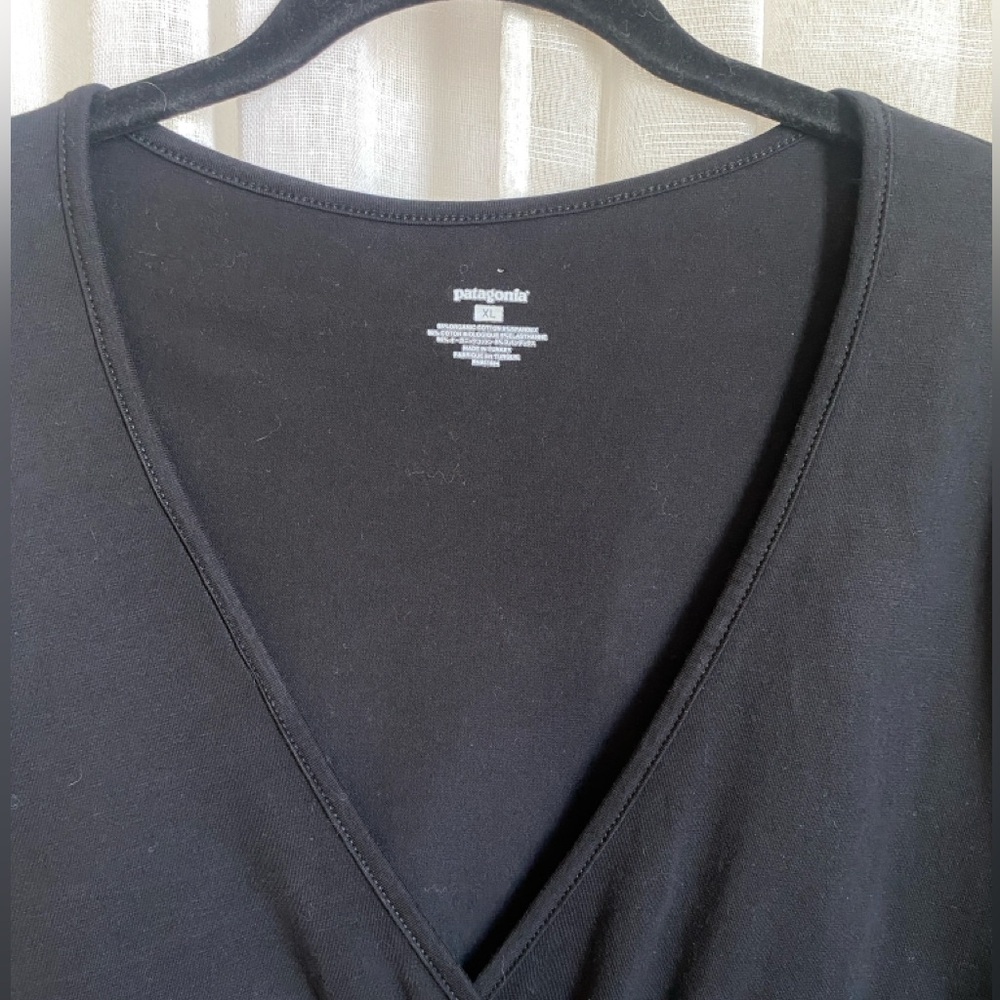 Patagonia Organic Cotton Black Dress V Neck 3/4 Sleeve Size Large - Picture 4 of 13